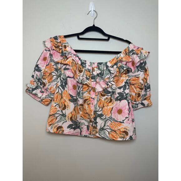 Cecilia Petterson for Anthropologie Ruffled Off-the-Shoulder Crop Blouse Size SP - Picture 1 of 7
